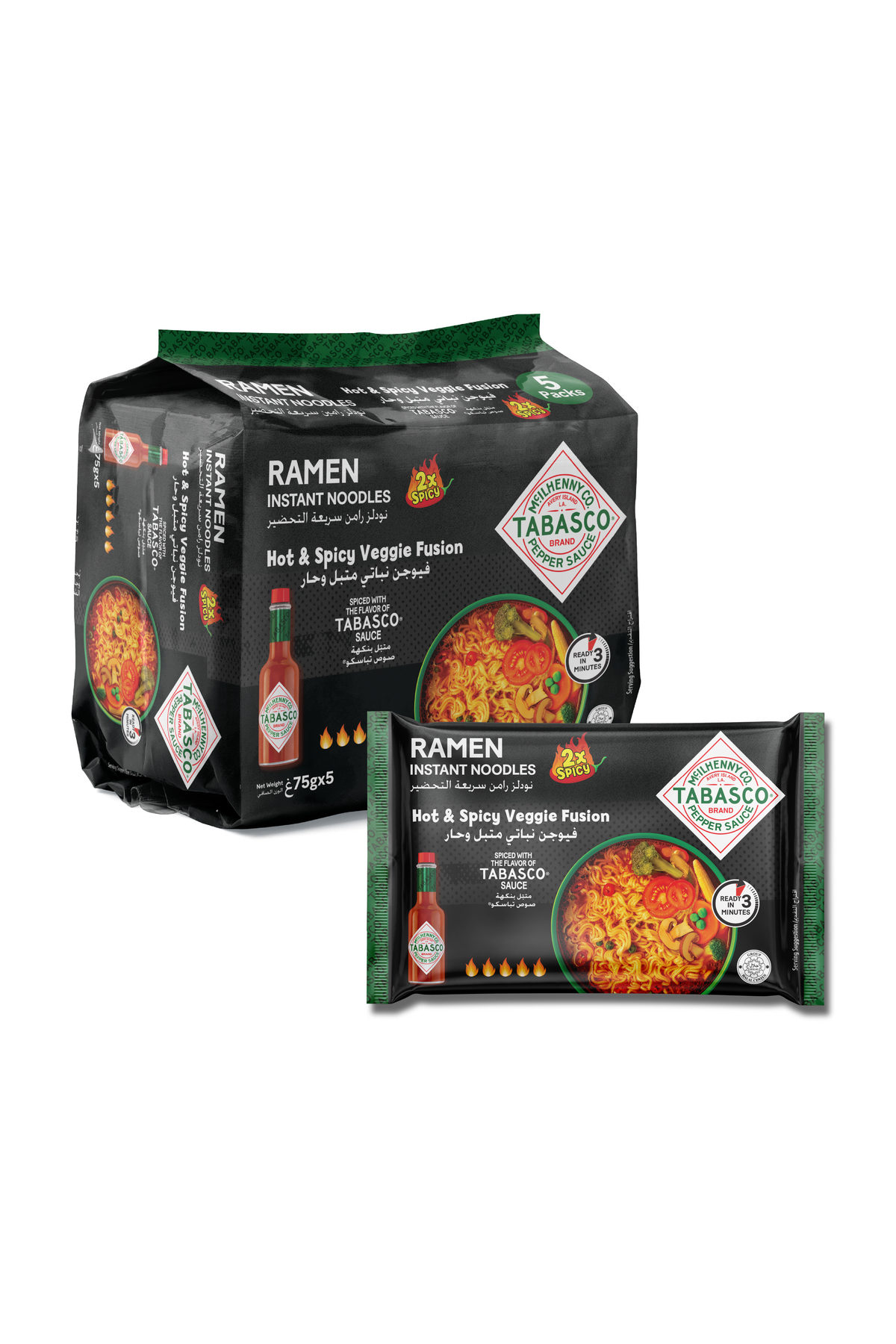 טבסקו® אטריות ראמן אינסטנט חריפות פיוז'ן בטעם ירקות  שחור 375 ג 1/8