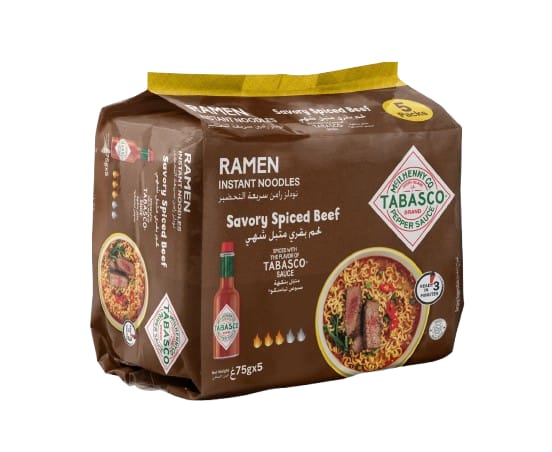 טבסקו® אטריות ראמן אינסטנט חריפות בטעם בקר מתובל  חום 375 ג 1/8