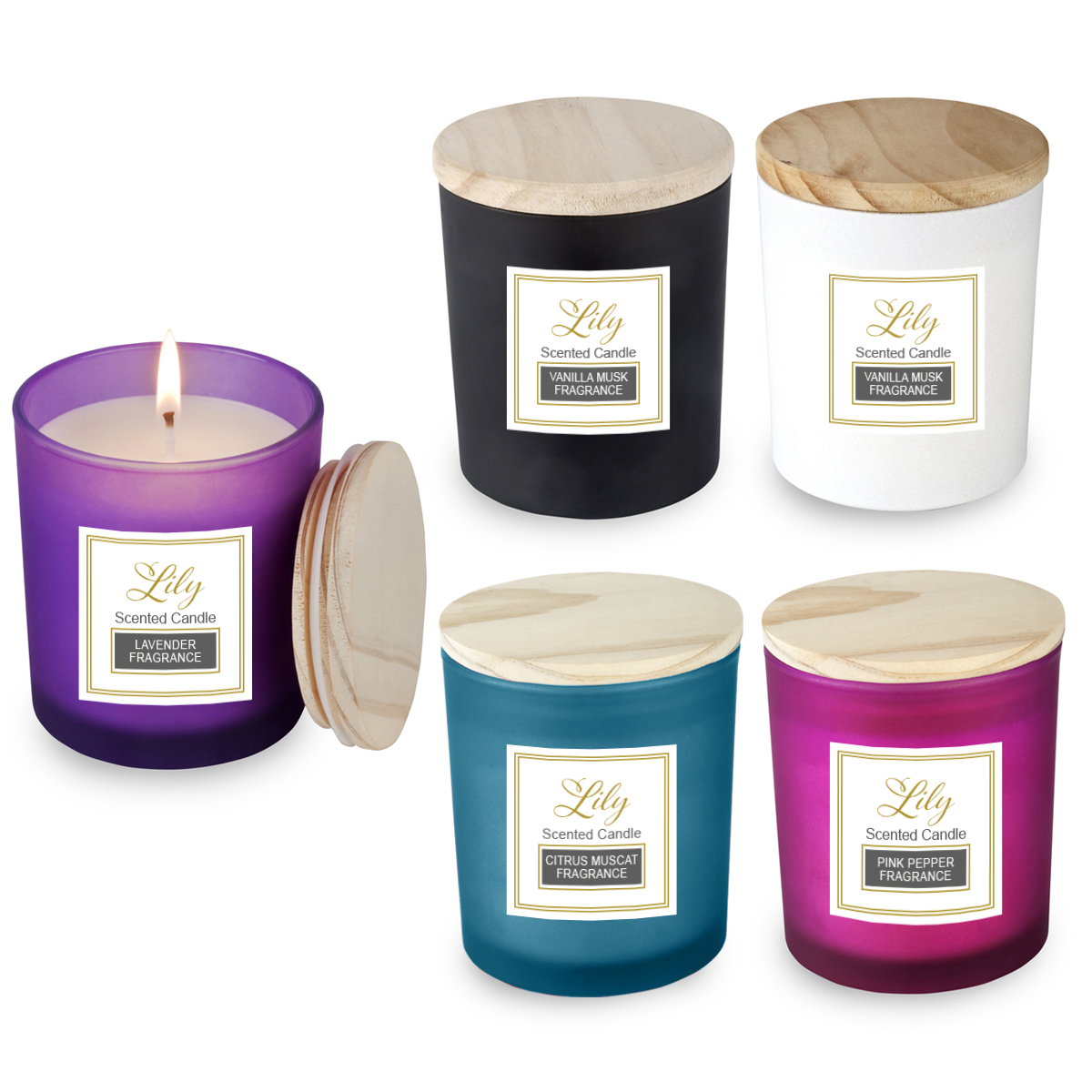 נר ריחני בכוס מהודרת מכסה מעץ