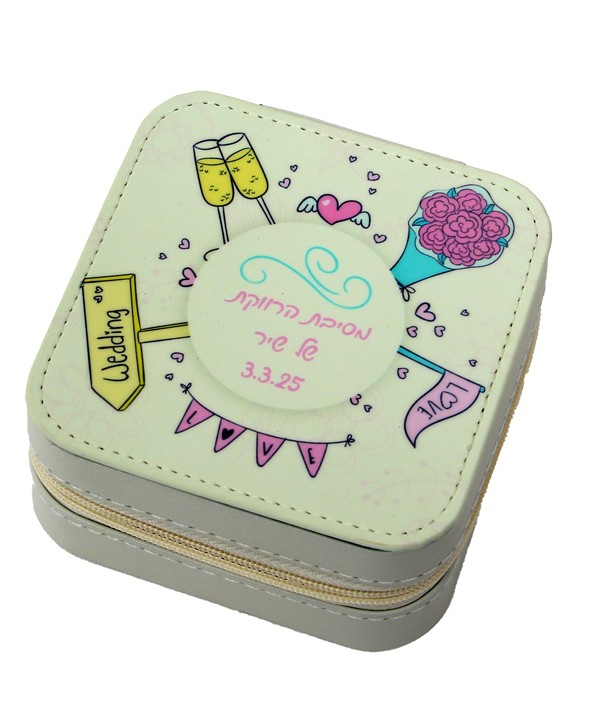 תיק תכשיטים איכותי להדפסה - ורוד,קרם,חום,ירוק,סגול