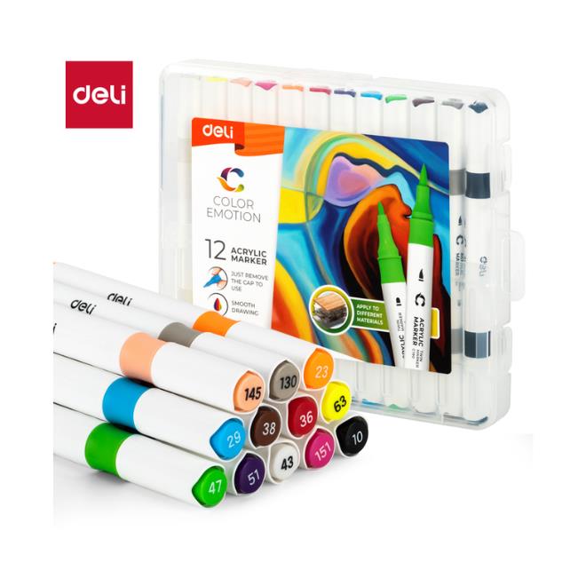 12 טושים אקרילים דו"צ DELI