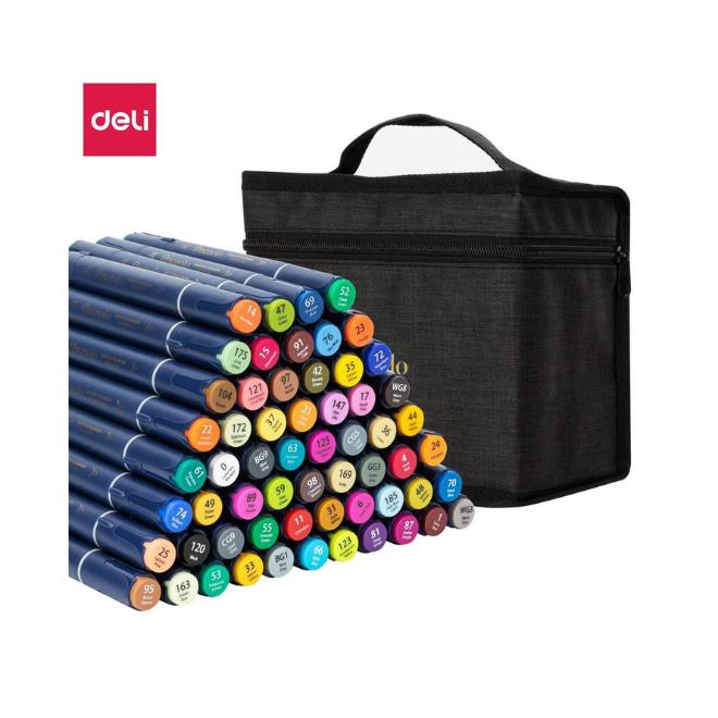 מארז 60 טושים דו צדדים ראש מכחול DELI