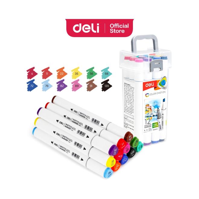 מארז 12 טושים דו צדדים DELI