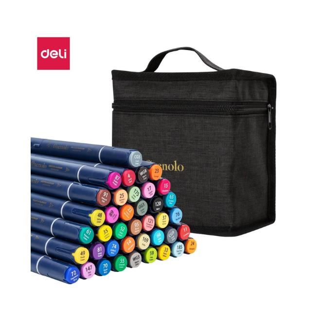 מארז 40 טושים דו צדדים ראש מכחול DELI