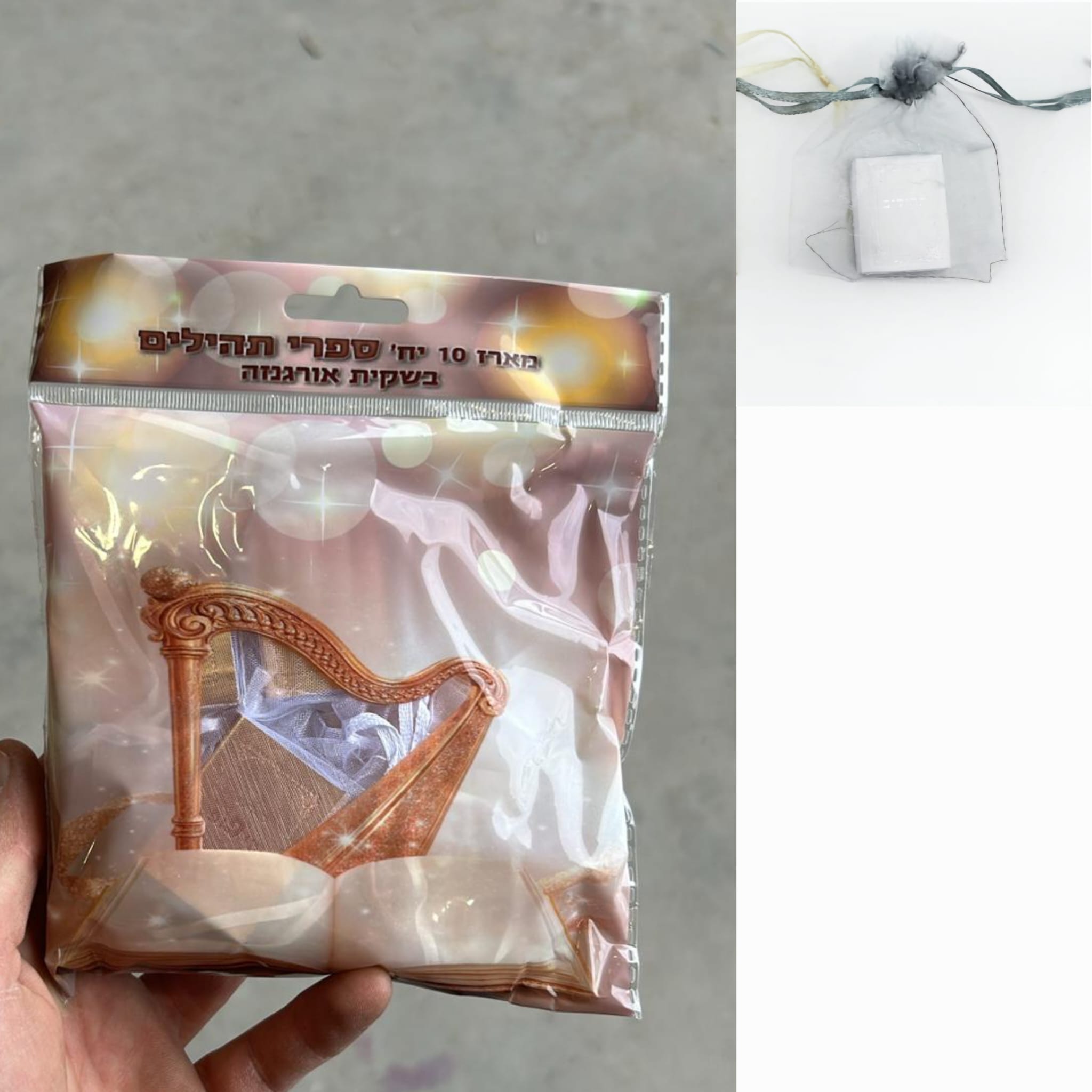 מארז 10 יחידות ספר תהילים כסף בשקית אורגנזה בשקית (קרטון סגור!!) (40) (ARIZOT)