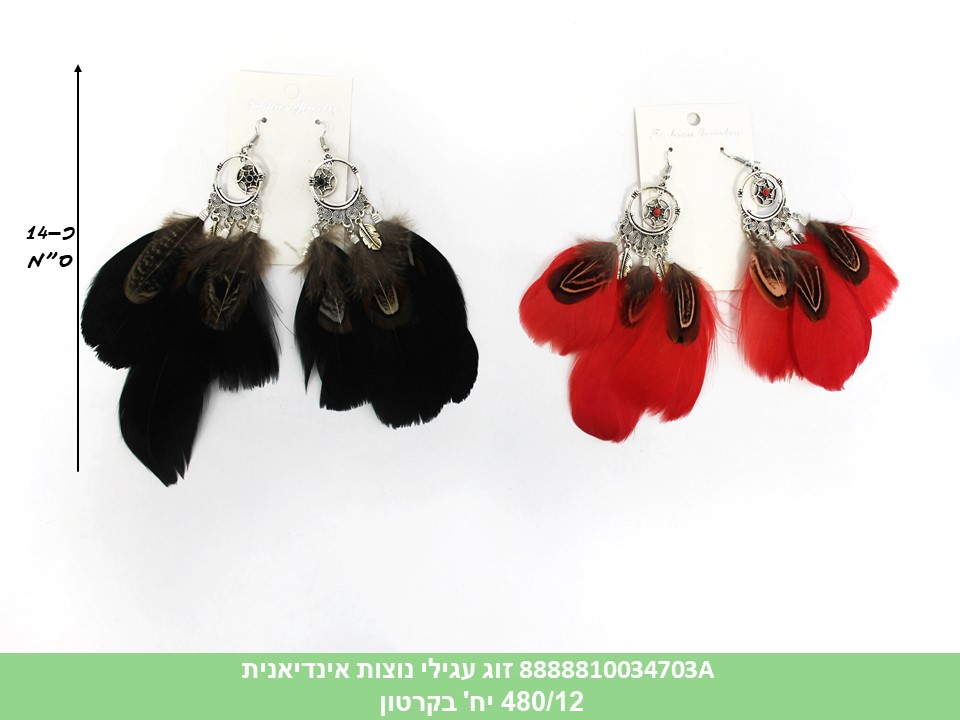 זוג עגילי נוצות אינדיאנית/טווס (480/12)