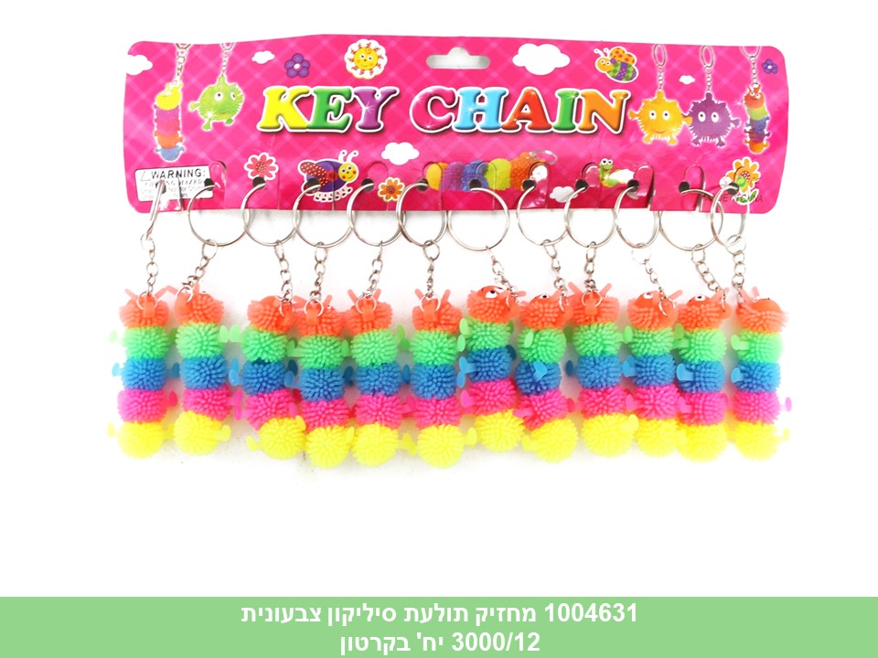 מחזיק מפתחות תולעת סיליקון צבעונית