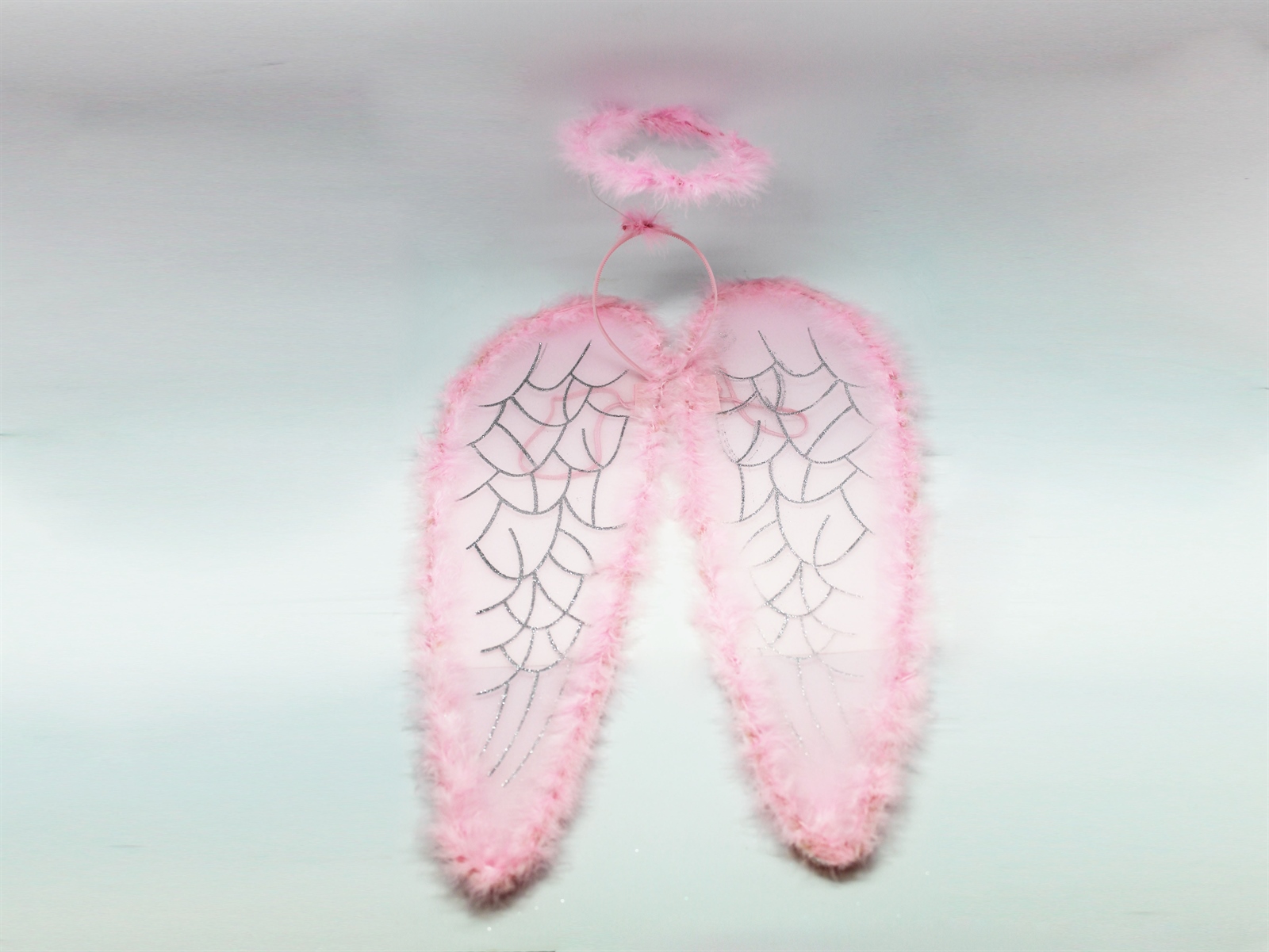 סט מלאך 2 חלקים ענק ורוד (הילה + כנפיים)