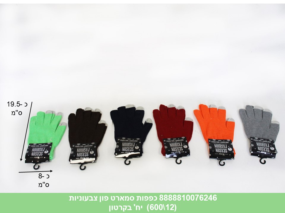 כפפות צמר סמארט פון מעורב צבעים (600/12) (WIN)