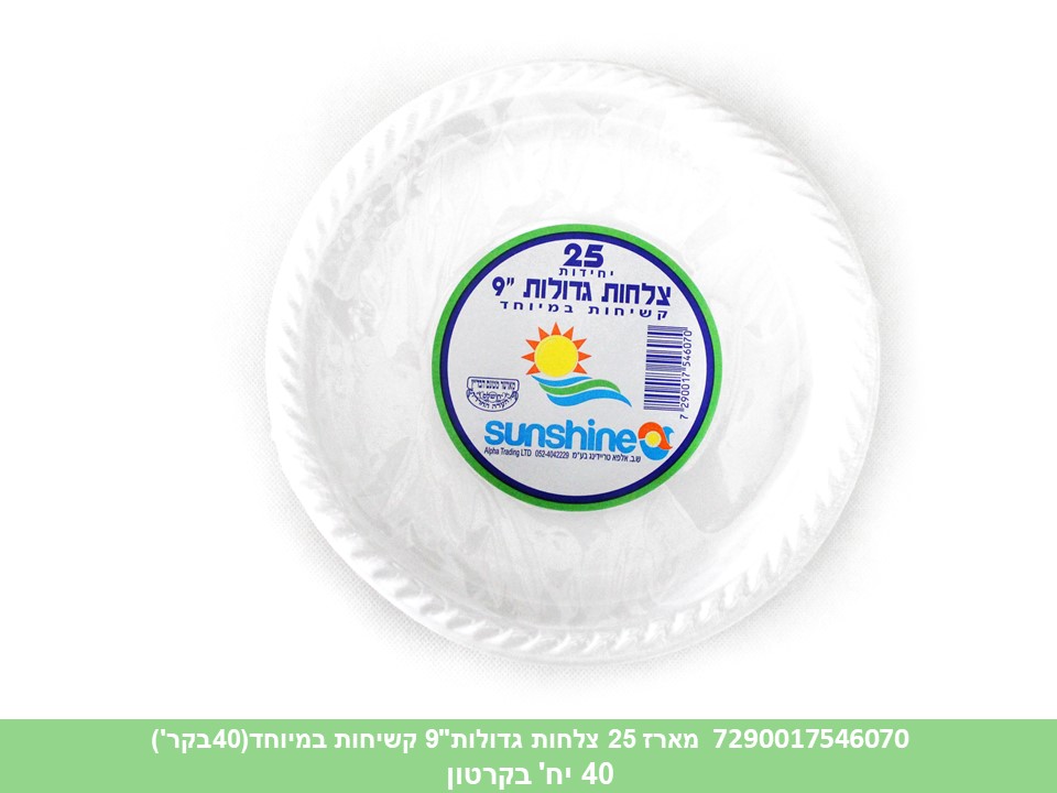 מארז 25 צלחות גדולות"9 קשיחות במיוחד(40בקר')