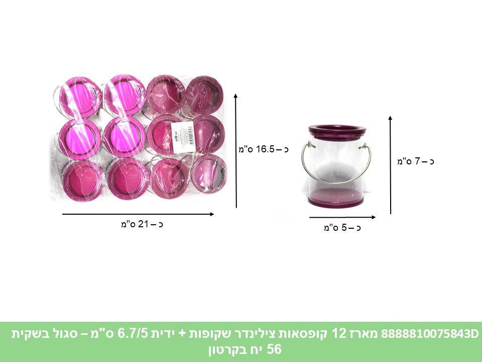 546.מארז 12 קופסאות צילינדר סגולות שקופות + ידית 6.7/5 ס"מ בשקית (56) (ARIZOT)