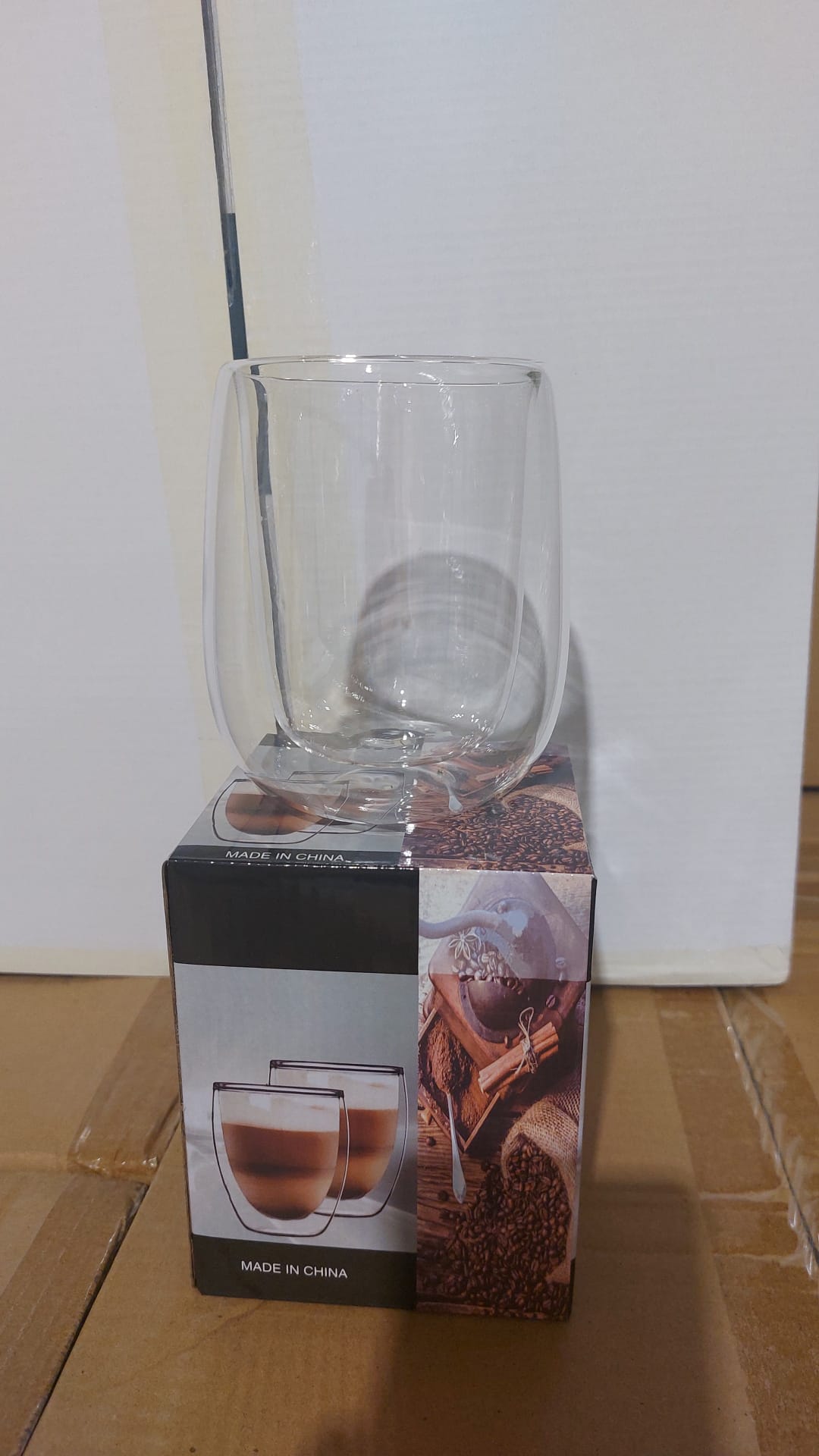 ז. כוס זכוכית כפולה 320 מ"ל בקופסא (ללא ברקוד) (קרטון סגור בלבד!!) (48)