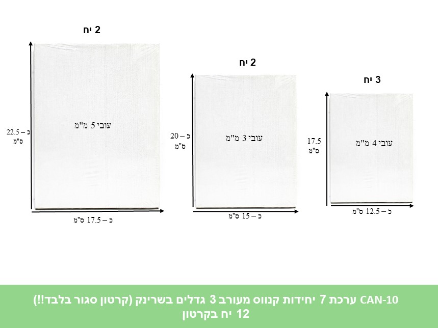 ערכת 7 יחידות קנווס מעורב 3 גדלים בשרינק (ללא ברקוד) (קרטון סגור בלבד!!) (12) (A