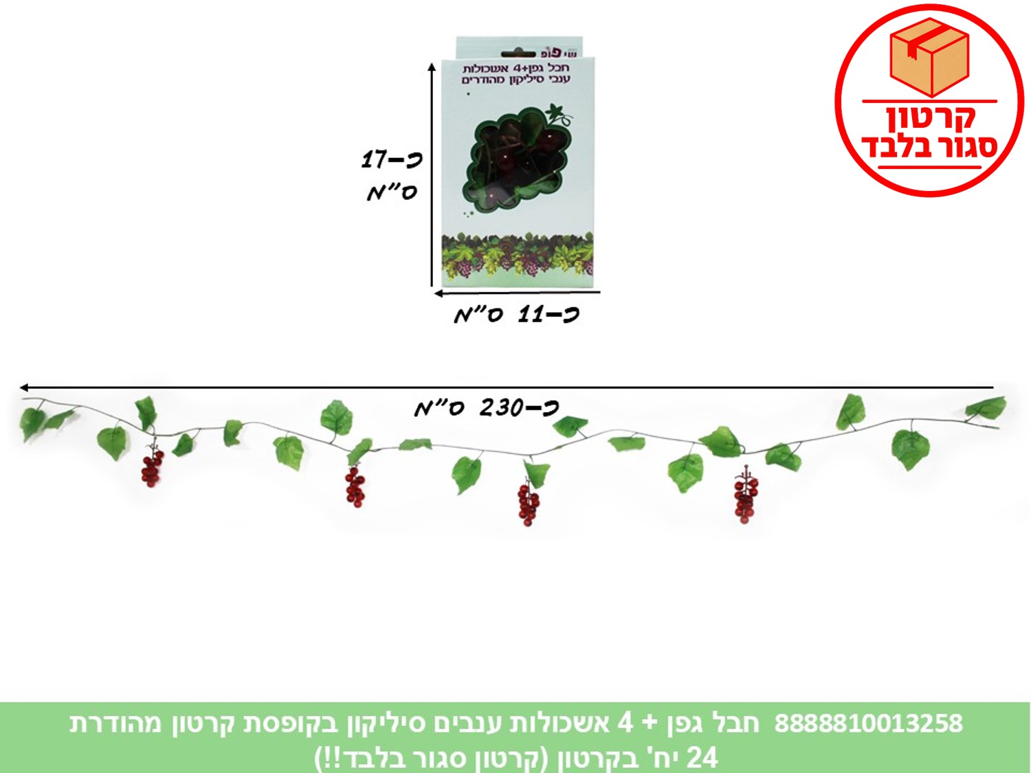 221.חבל גפן + 4 אשכולות ענבים סיליקון בקופסת קרטון מהודרת (24)