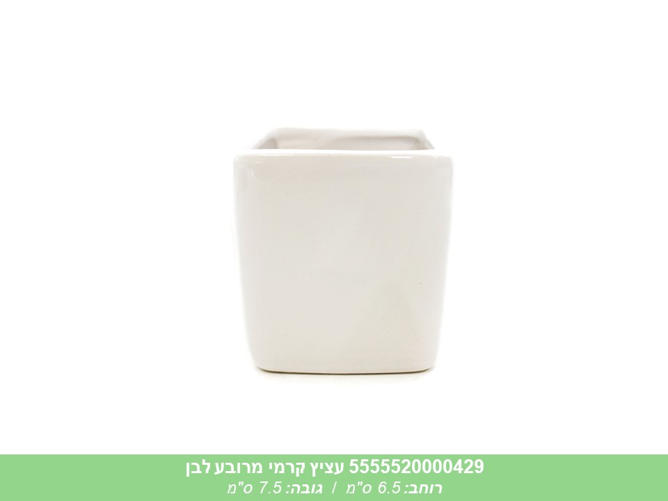 עציץ קרמי מרובע לבן