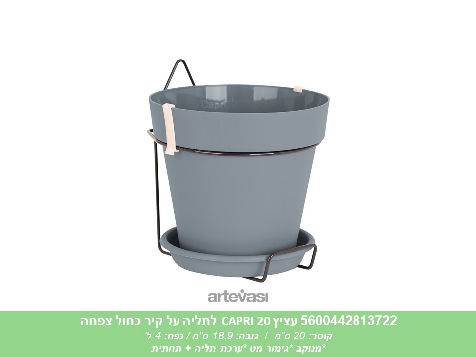 עציץ CAPRI 20 לתליה על קיר כחול צפחה