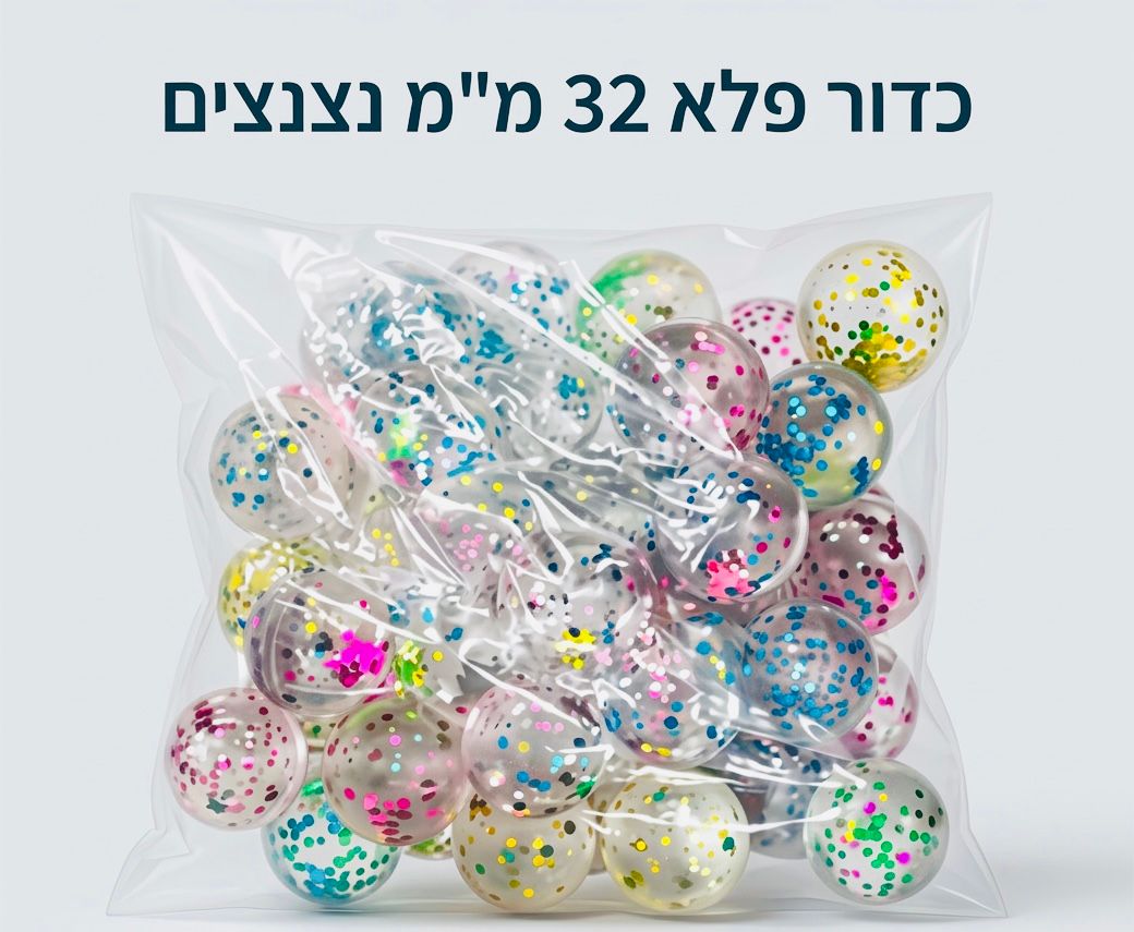 !!כדור פלא 32ממ דגם שקוף נצנצים8494-1/1-100