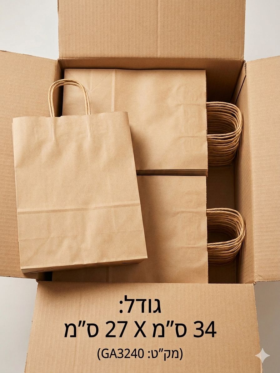 !!!שקיות חומות (27*34) עם ידית חדש3240/250/1-25