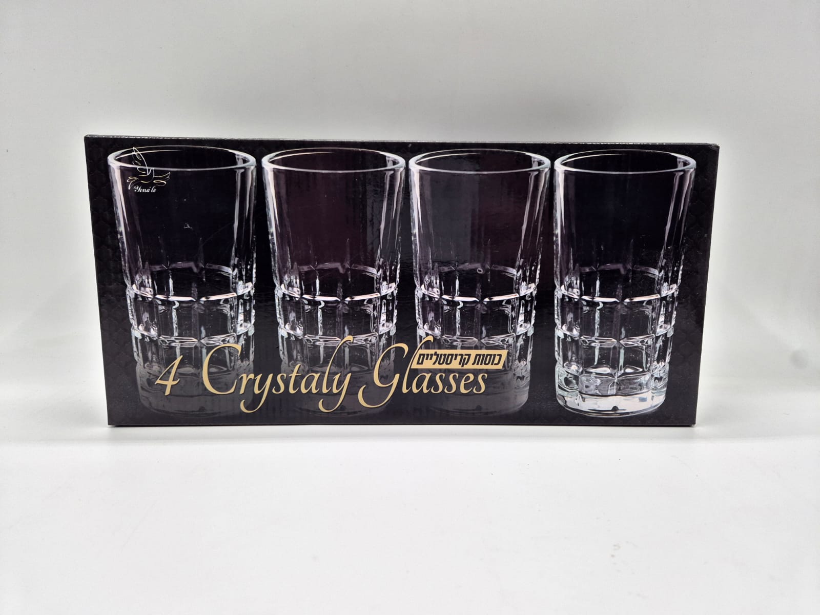 מארז 4 כוסות קריסטליים דגם משובץ