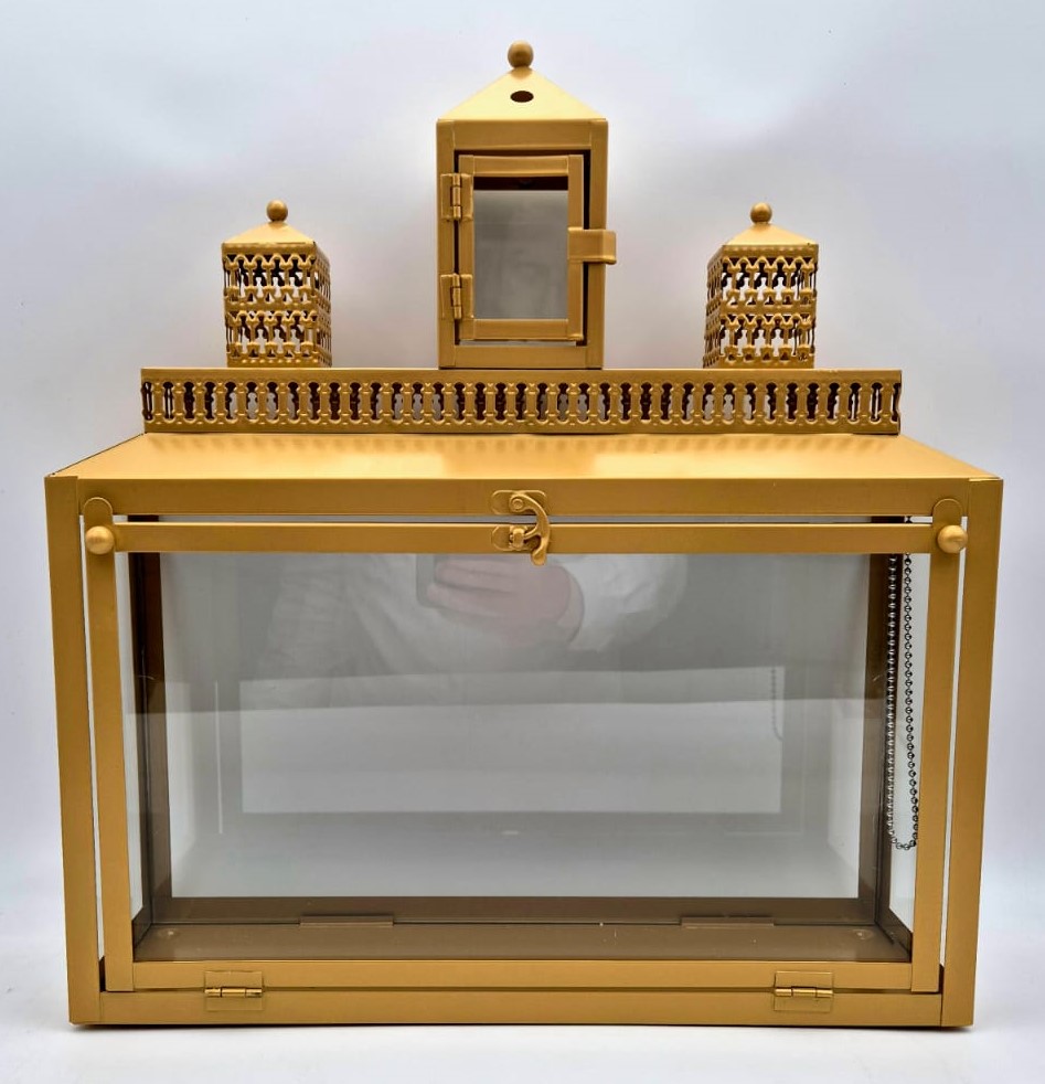 בית לחנוכיה דגם ירושלים + שמש צבע זהב (5 יח' בקר')