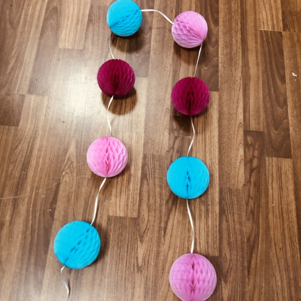 שרשרת 8 כדורים 10 סמ ורוד בהיר תכלת ורוד כהה