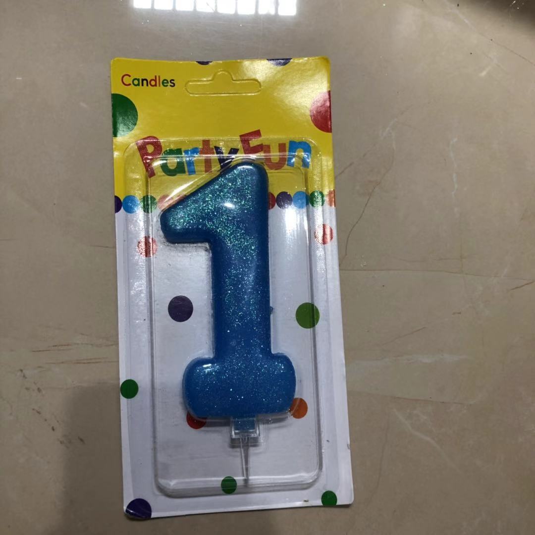 נר כחול נצנצים מספר 1  12 סמ