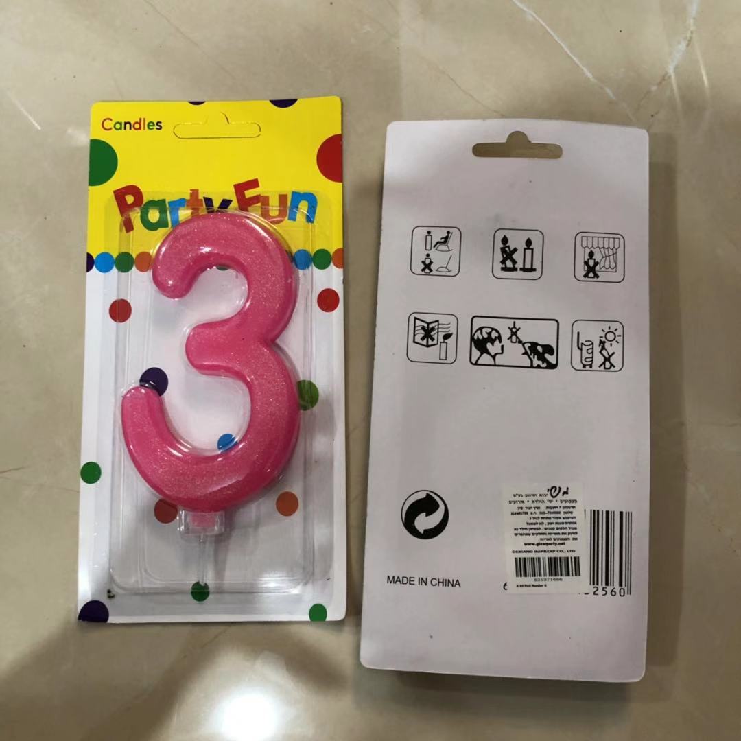 נר ורוד נצנצים מספר 3  12 סמ