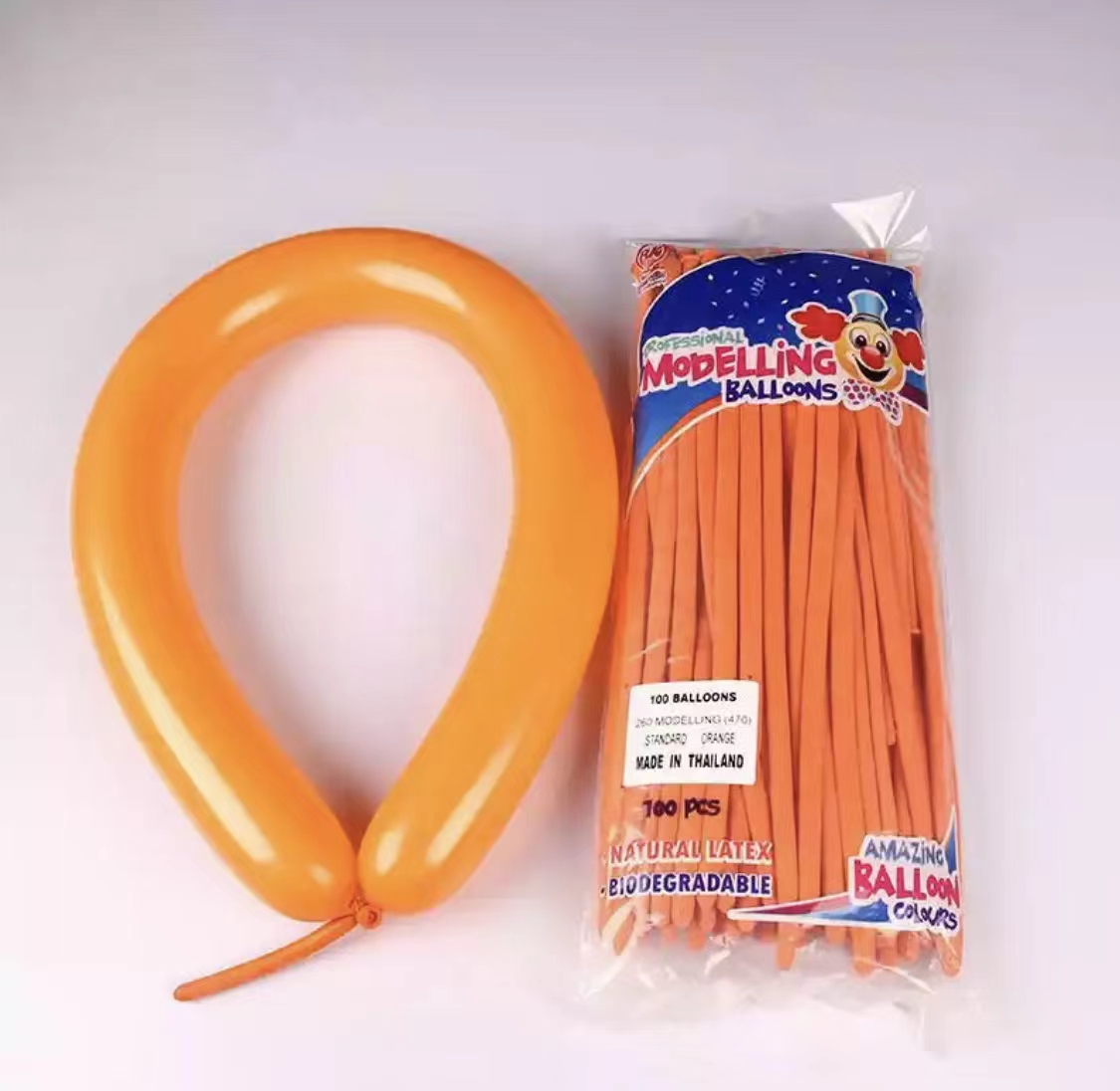 בלון נקניק 260 פסטל כתום 100יח