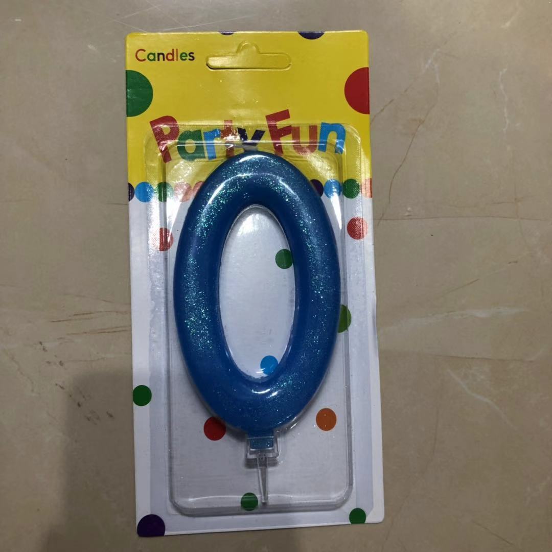 נר כחול נצנצים מספר 0  12 סמ