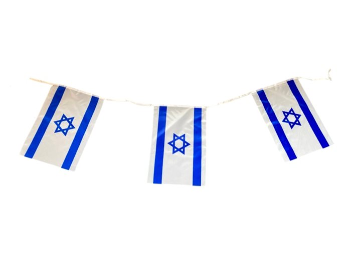 א עצמאות - שרשרת דגלונים דגל ישראל מלבנים 28*20 בד 25 מטר