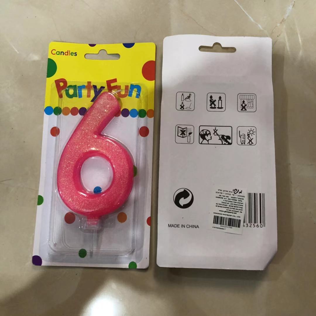 נר ורוד נצנצים מספר 6  12 סמ