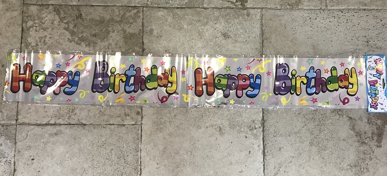 באנר מלבני HAPPY BIRTHDAY מבריק דזלר כיתוב צבעוני