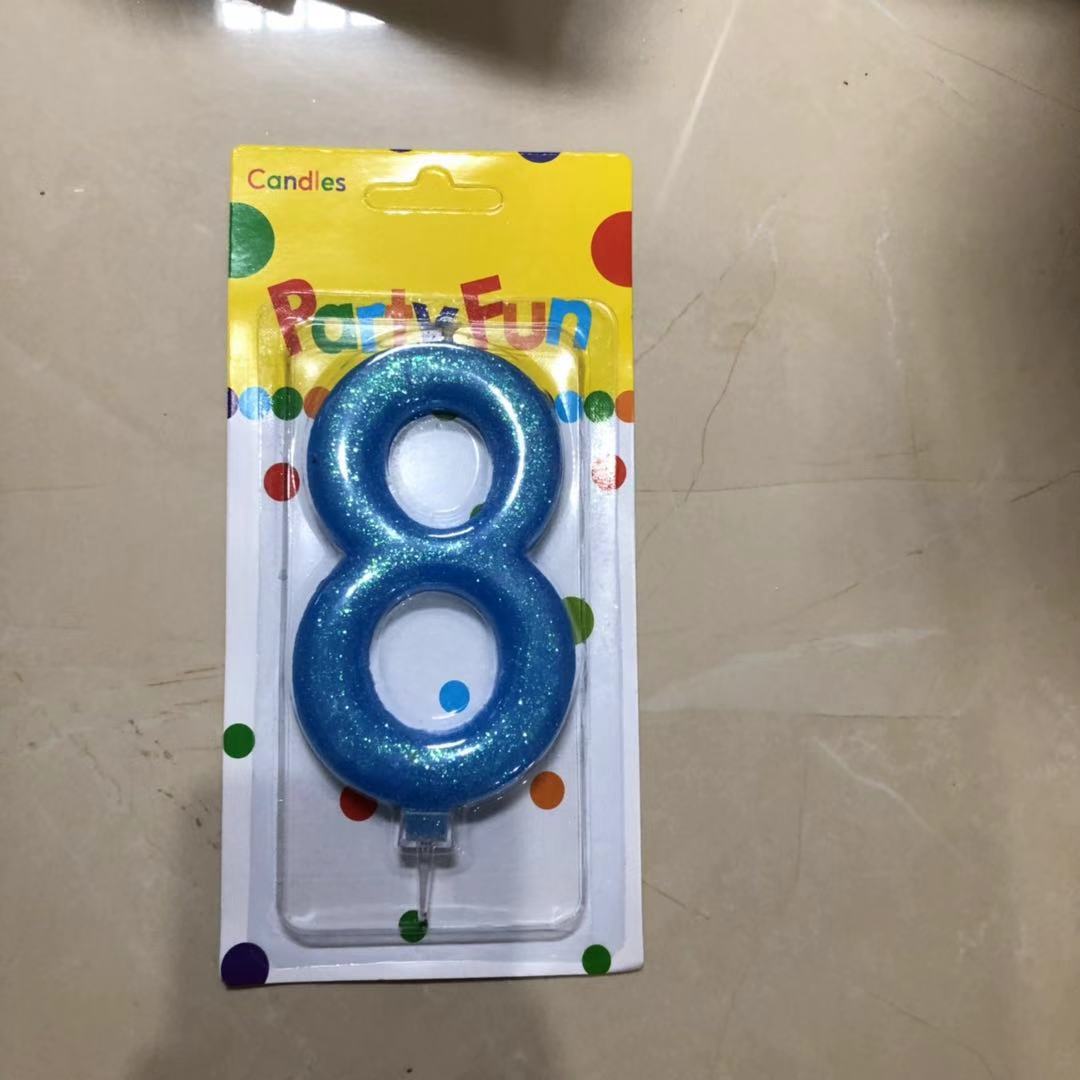 נר כחול נצנצים מספר 8  12 סמ