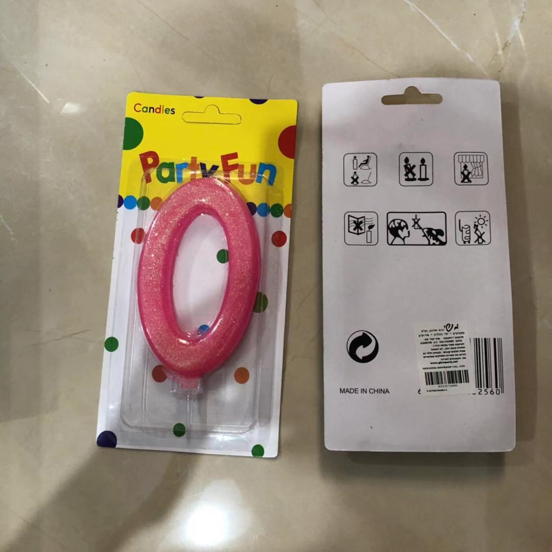 נר ורוד נצנצים מספר 0  12 סמ