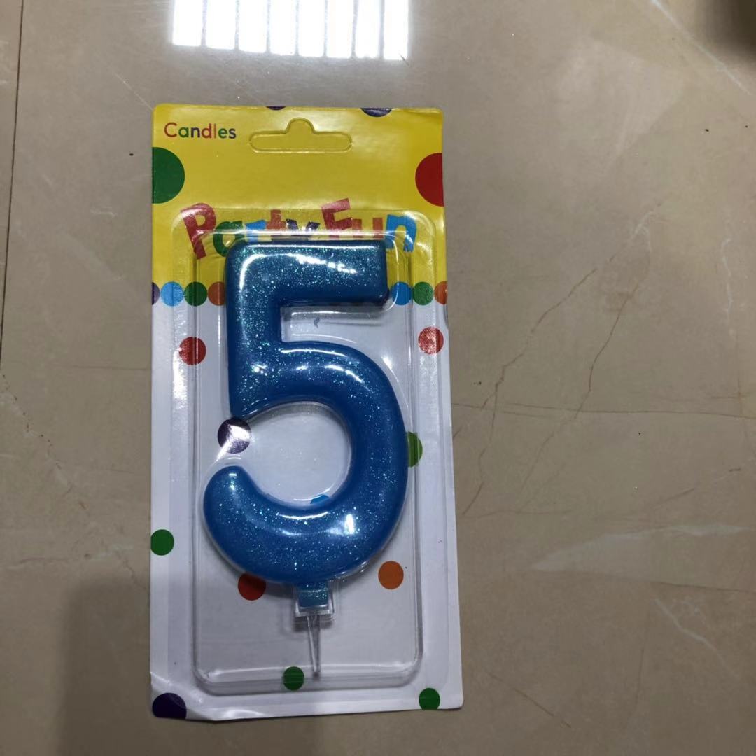 נר כחול נצנצים מספר 5  12 סמ