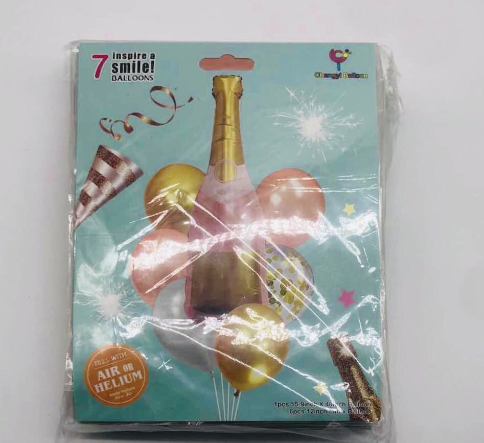 סט זר בלונים לקישוט /שמפניה+רוז גולד זהב 8יח