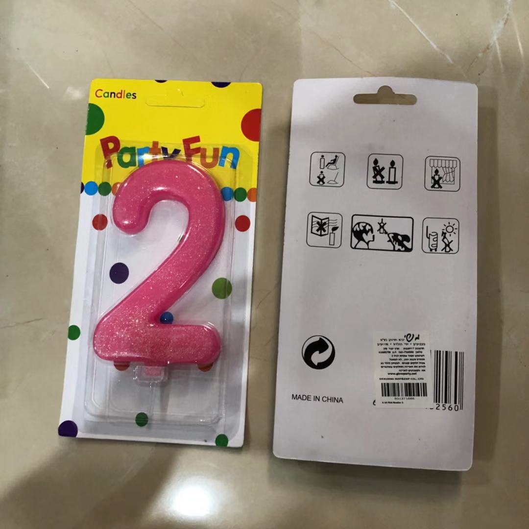 נר ורוד נצנצים מספר 2  12 סמ