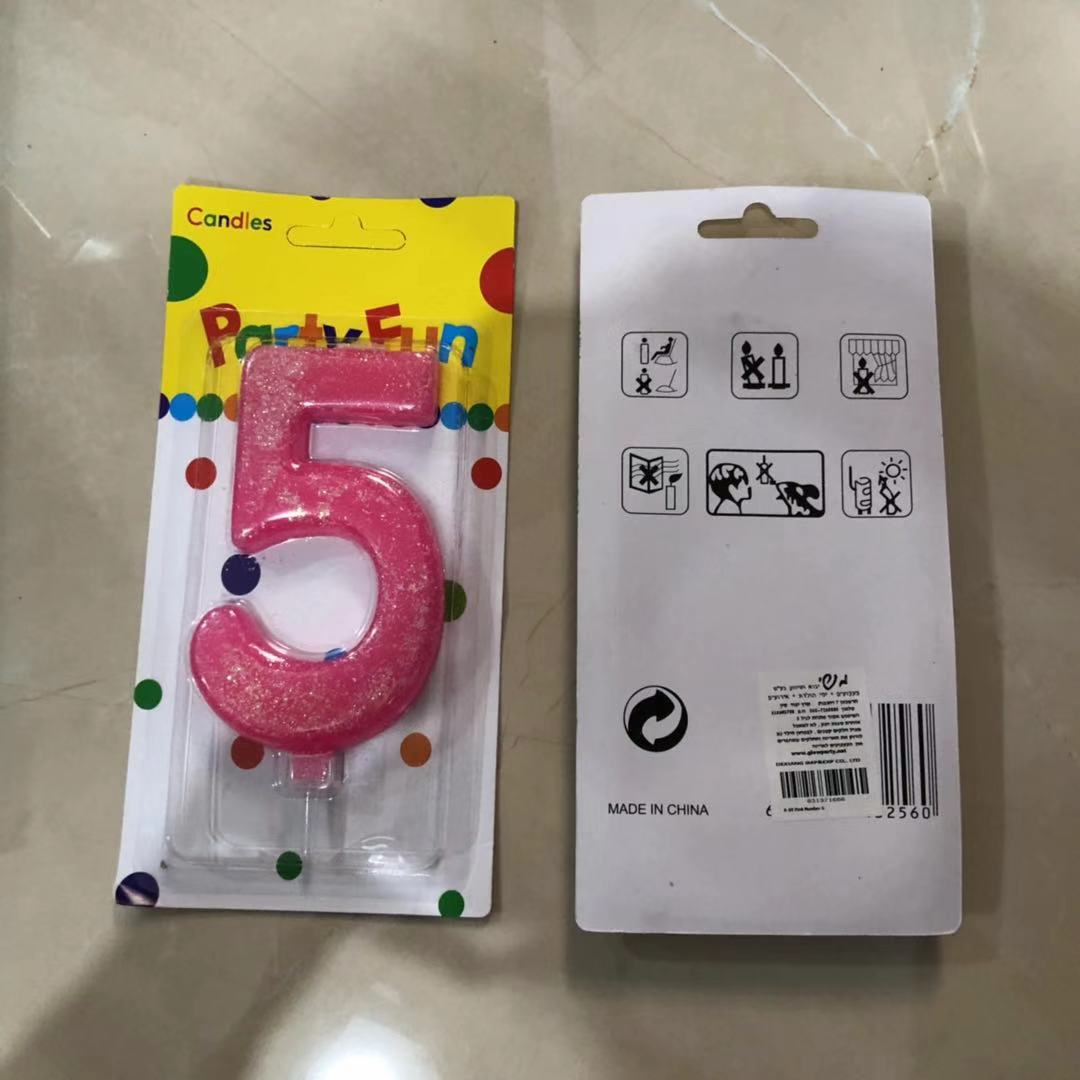 נר ורוד נצנצים מספר 5  12 סמ