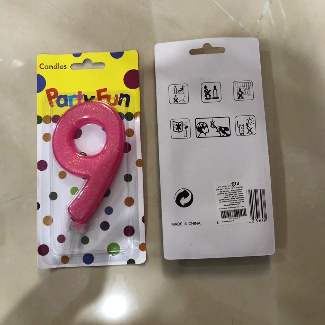 נר ורוד נצנצים מספר 9  12 סמ