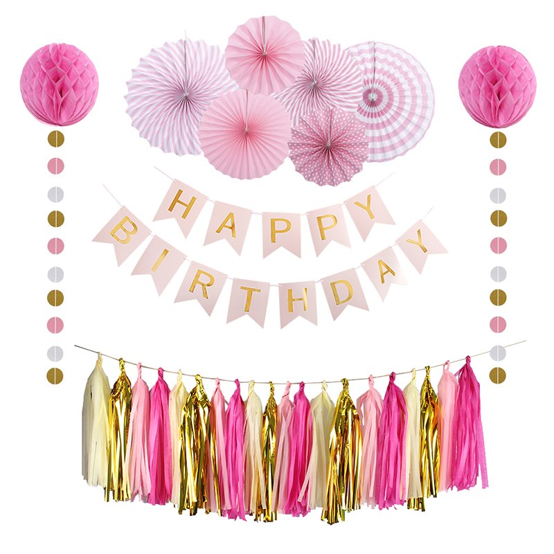 סט דקורציה מלא HAPPY BIRTHDAY ורוד