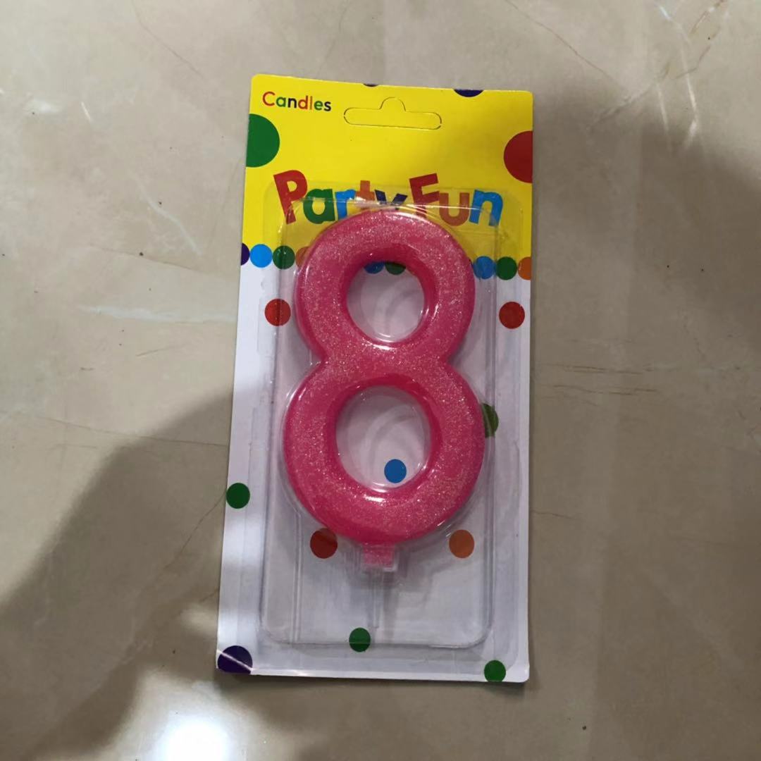 נר ורוד נצנצים מספר 8  12 סמ