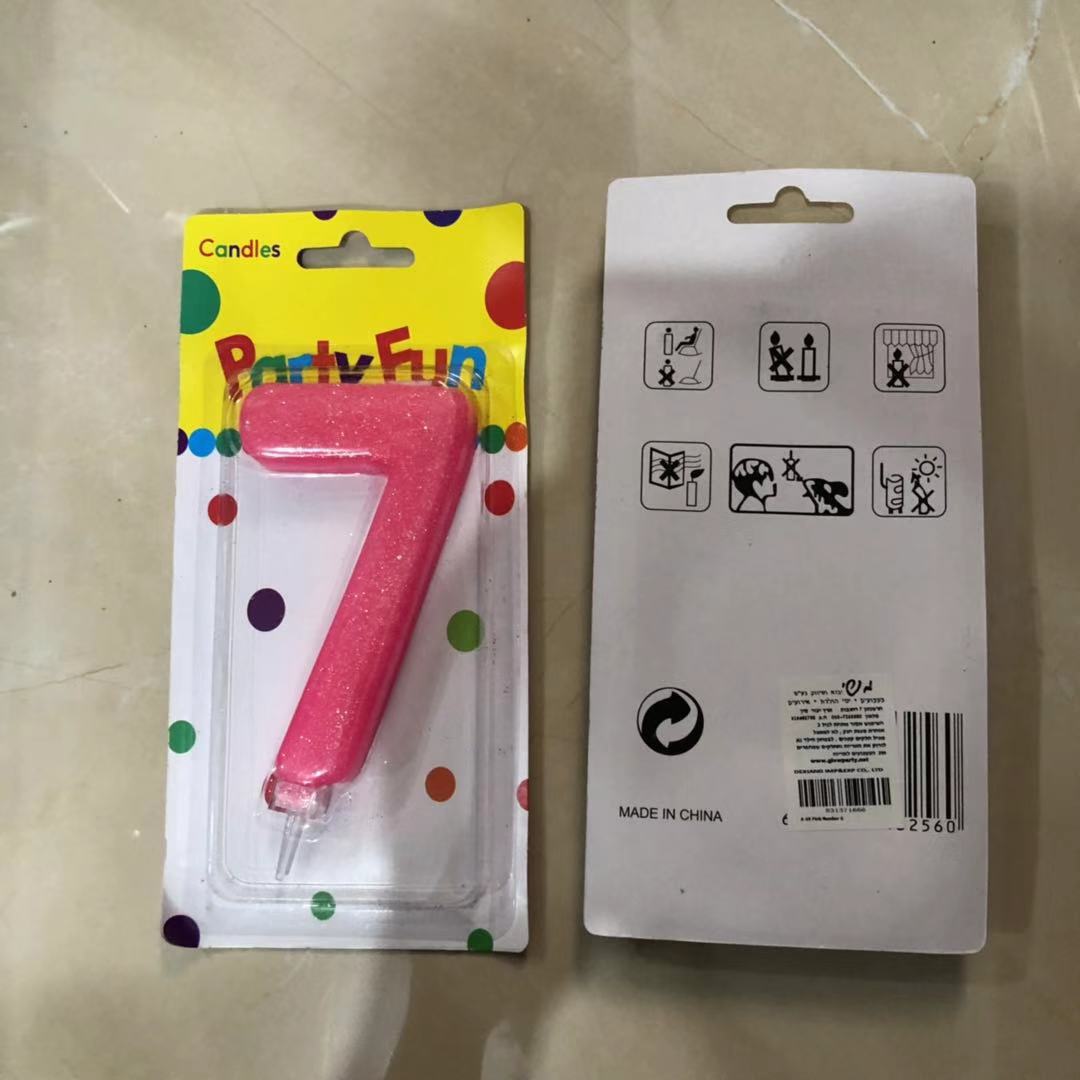 נר ורוד נצנצים מספר 7  12 סמ