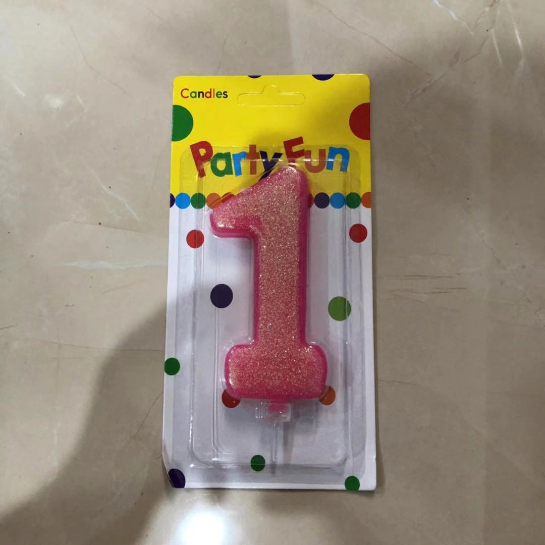 נר ורוד נצנצים מספר 1  12 סמ