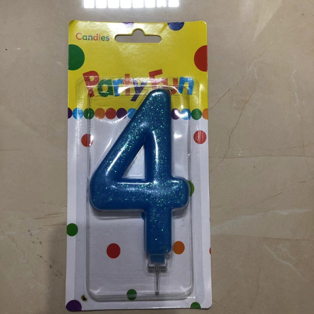 נר כחול נצנצים מספר 4  12 סמ