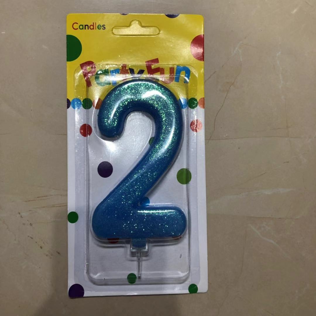 נר כחול נצנצים מספר 2  12 סמ