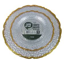 סט 16 צלחות קשיחות ויוקראתיות : שקוף וזהב