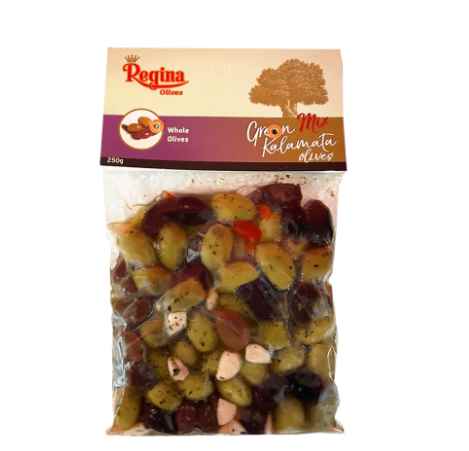 זיתים תערובת ירוקים, שחורים קלאמטה במרינדה 250 גרם