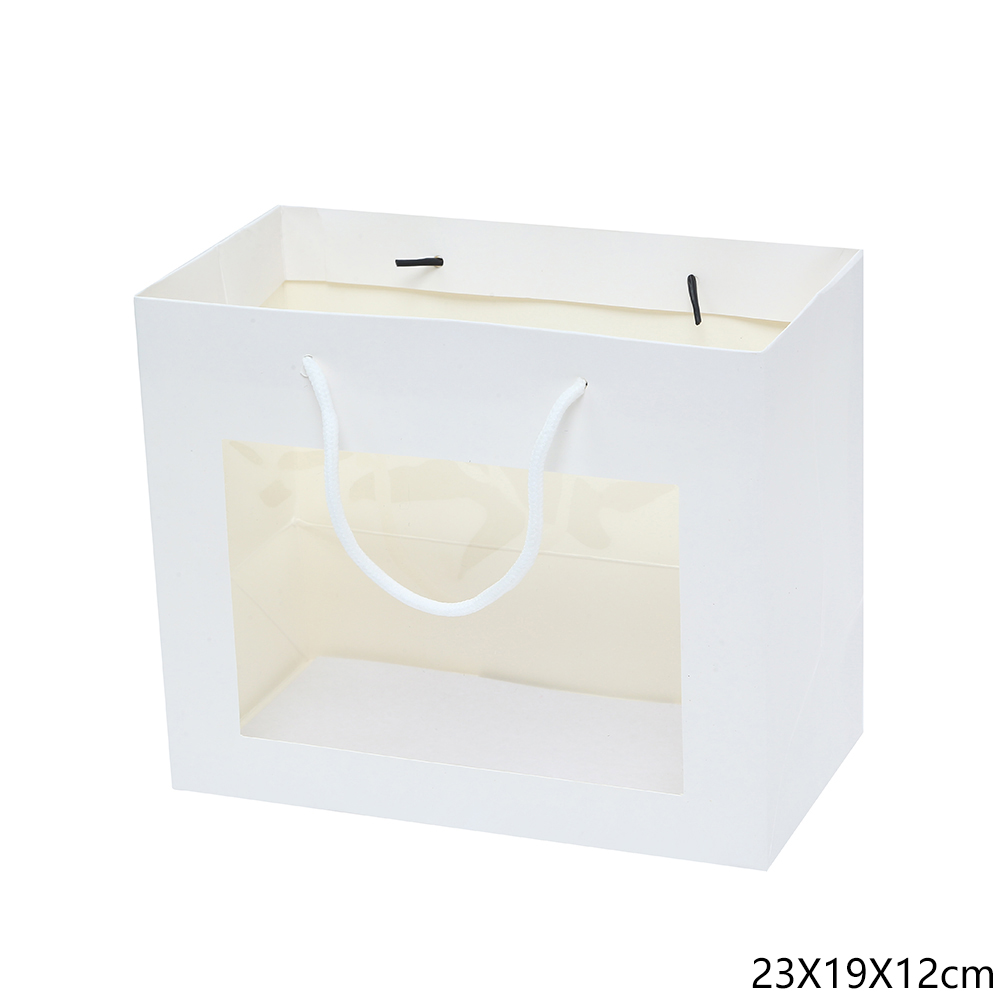 שקית קרטון חלון שקוף לבן עם שרוך 12*23*19 ס"מ ( 24 )