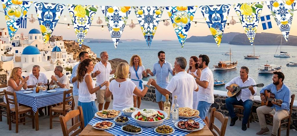 מסיבה יוונית - שרשרת דגלים כ-3 מטר ( 24 יח' - 10% הנחה )