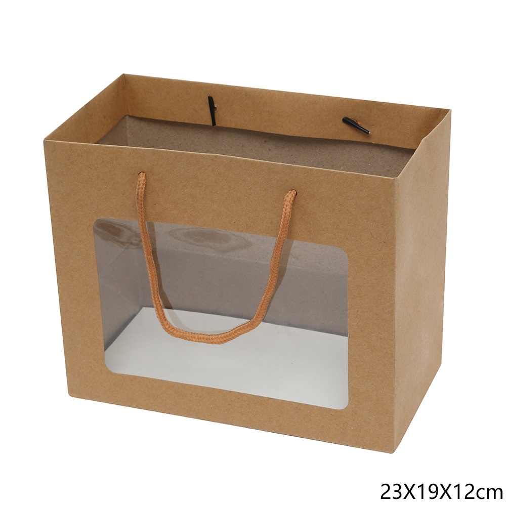 שקית קרטון חלון שקוף קראפט עם שרוך 12*23*19 ס"מ ( 24 )